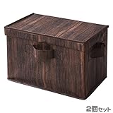 山善(YAMAZEN) 収納ボックス カラーボックス対応 YTCT-1PF(BR-W)*2 フタ付き2個 ブラウンウッド