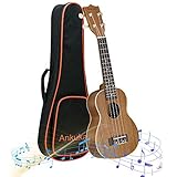Ankuka ウクレレ ソプラノ 初心者セット Ukulele マホガニー材 21インチ 【ソフトケース 教則本 チューナー 予備弦 ストラ