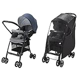 【セット買い】Aprica (アップリカ) 軽量ハイシートベビーカー カルーンエアー (karoon air) レインドロップネイビー NV+雨の日に色が変わるマルチレインカバー ブラック