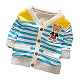 【SEBLES】ベビー服 カーディガン ボタン 新生児 3ヶ月 6ヶ月 12ヶ月 長袖 ボーダー 男の子 女の子 春 秋 コットン ワッペン 熊 ベア(タイプC,90cm)