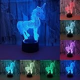 julitech 3d視覚クリエイティブLEDランプ3 W for Kids Night Lightsユニコーン7色タッチスイッチコントロールアートライト夜のライト赤ちゃん子供大人のベビー寝室子供部屋