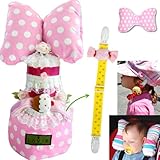 お出かけヘッドクッション付おむつケーキ【NYラヴィ製豪華セット『ピンクドット』水玉】キャンディの帽子クリップ L