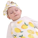赤ちゃん おくるみ 多用途 ガーゼタオル 新生児 多層ひざ掛け ブランケット寝袋 綿100% & カチューシャ ベビー用 コットン 出産祝い ヘアバンド (多彩柄) (フルーツ) (果物)