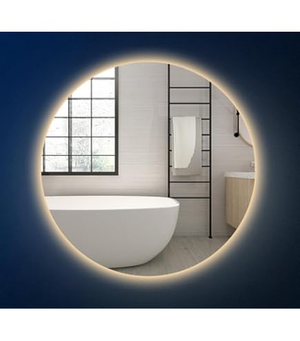 Amazon｜ミラー、丸型LED照明付き鏡、壁掛け式バスルームの寝室の化粧