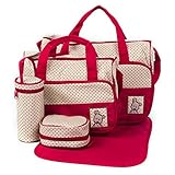 5 Pcs Multifunction Baby Boom Travel Tote Diaper Bag Handbag With Changing Pad,Red by Baby Lovess