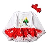 KINDOYO 赤ちゃんの女の子 クリスマスレースドレス幼児王女のファンシーパーティーコスチュームロンパー長袖 / 半袖 のダンスサンタ子供 ドレス / セット ヘッドバンド