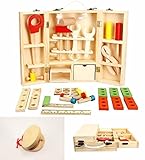 【未来ワールド】 MW-78 大工さんセット 木のおもちゃ ツールボックス 工具 知育玩具 & 木製カスタネット (A)
