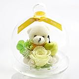 アートフォーシーズン 光るバラ　ベアアップル　プリザーブドフラワー (イエロー　グリーン発光　四つ葉のクローバー入り)