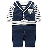 GudeHome ベビーフォーマルカバーオール 男の子 ロンパース 赤ちゃん カバーオール 紳士風 出産祝い 結婚式 七五三 写真撮影 66cm ストライプ