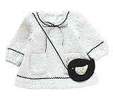 Candykids　キッズ 女の子 可愛い長袖　コットン　長袖 Tシャツ ロンT カットソー　ガールズ ワンピース (130cm, ホワイト)