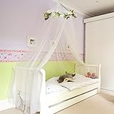 bobo & BeeプリンセスフラワーベッドキャノピーMosquito Net with Cute Flower Vine for Girls – ホワイト、シングルサイズ。