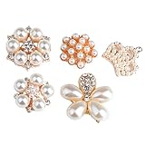 B Baosity フラットバックボタン　花の形状　ラインストーン　人工真珠　フラットバック装飾　5個入　全2色 - オレンジ