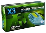AMMEX - X346100-BX - Nitrile Gloves - X3 - Disposable Powder Free Industrial 3 mil Large Blue (Box o