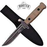 Master Cutlery MU-1125DT 9.5" Stone Wash Fixed Blade Knife, Tan ABS Handle with Nylon Sheath [並行輸入品]