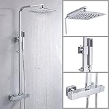 Wellbeingjp　降雨シャワーヘッド　セット　レインシャワーヘッド　オーバーヘッド シャワー　サーモスタット混合水栓 ステンレス　正方形 高品質　節水　洗浄便利　シャワー蛇口セット