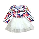 幼児の赤ちゃんの女の子の花ストライプのドレスレースプリンセス幸運な太陽チュチュドレスチュラーの服 (90, 白)