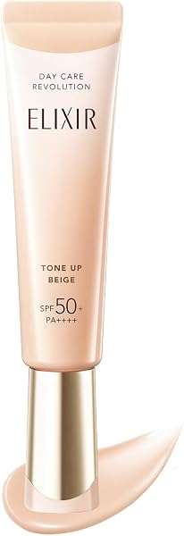 エリクシール UV乳液 デーケアレボリューション トーンアップ BE + ca ピュアベージュ 35g SPF50+・PA++++ 朝用 日中用 乳液 化粧下地 日焼け止め シミ補正 うるわしベージュ ビタミンC誘導体配合 ELIXIR - 1