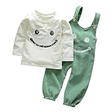 Tovadoo 子供服 ベビー服 男女共用 トップス+サロペット セットアップ 長袖 秋冬 多色 笑顔柄 カジュアル 部屋着 保育園（70cm,グリーン）