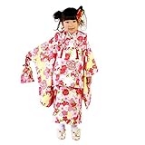 「【69】黄色地に桜と鞠/被布：白」七五三 着物 3歳 被布着物7点セット