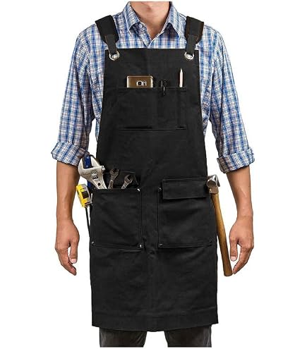 ValueHall Heavy Duty Canvas Tool Apron – Adjustable Cross-Back, Waterproof & Stain-Resistant For Woodworking, Painting, Or Cooking