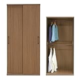 【日本製】モダン 木製 90cm幅ワードローブ ブラウン 完成品