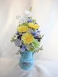 仏花 香彩かさい白い蘭と黄色いマムの アレンジ 咲き続ける生 花 プリザーブドフラワー 花器付