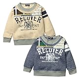 ベビー服 男の子 トレーナー 長袖 裏起毛 重ね着風 ロゴプリント 柄切替 配色切替 男児 ベビー (1.ベージュ/80cm)