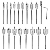 Wisamic 17 Pcs Spade Drill Bit Set with Extended Rod High Speed Steel Wood Drill Bit Set for Machine