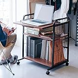 デスク付きワゴン　　ブラック×ダークブラウン