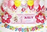 A114☆RED風船セット■1才 お誕生日を飾りましょ♪　【 写真+名前入り 横断幕♪ PHOTOバナー】/ 誕生日横断幕　パーティー装飾用品　★横断幕＋バルー...