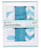 Bamboo Muslin Swaddles, 3 Pack, Softest Muslin Swaddle Blankets, Aqua, Swaddle Blanket by Cozy Babe 