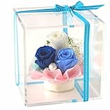 Azurosa(アズローザ) プリザーブドフラワー ギフト枯れない花 バラ アジサイ クリアキューブ ブルー 【ラッピング リボン 済み】