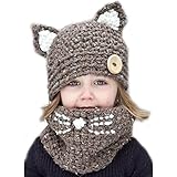 IWELY ベビー キッズ 子供用 ニット 帽子 耳付き ネックウォーマー かわいい 防寒 あったかアイテム カジュアル 男女兼用 (ベージュ)