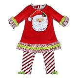 (ハイボート)Hibote ベビーキッドガールレッドコットンクリスマスサンタ半袖Tシャツトップ+ストライプは服セットレギンス