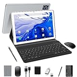 【QUKENK NEW 2IN1Android12 WIFIタブレット】8コアCPU、10インチタブレット、ROM128GB+1TB拡張可能タブレット、5G/2.4GHz Android WIFIモデルタブレット、解像度1280*800HD、7000mAh+BT5.0+13MP＆8MPデュアルカメラ+GPSサポート+無線投影+顔認証+GMS認証+子供用タブレットPC、オンライン授業（シルバー）