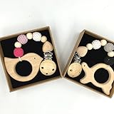 Kissteether 2個赤ちゃんの木製のおしゃぶりのクリップのペンダント自然の木製の歯ブラシのチュアブルの安全なホルダー幼児のギフト (木製の色 8)