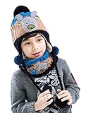 Toyobuy(トヨベイ) キッズ ベビー 女の子 男の子 ポンポン ニット 可愛い 鹿 耳まで 帽子 耳あて付 ハット マフラー スカーフ 2点セット ブルー L