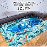 Blue Sea テーマ ドルフィン 3D ドルフィン 魚 パターン ブルー バスルーム フロアカーペット－フランネルカーペット 防水性&スリップ防止 子供用 自宅 デコレーション 19.7"x31.