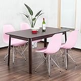 【イームズダイニング5点セット 体に馴染むイームズチェア(スチール DSR) 4人用】 お洒落なデザイナーズ食卓セット(チャールズ・レイ・イームズ) 落ち着いたテーブル130×80cm (ピンク色)