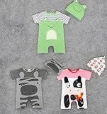夏 ベビー赤ちゃん　新生児連体服　長袖カバーオール　帽子付 (80cm -90cm -90cm -95cm 4点セット)　ピンク w4559 3番【4点】