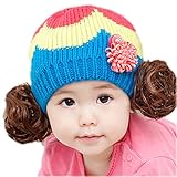 【SEBLES】ベビー服 ニット帽 カール ウィッグ付 女の子 可愛い 秋冬 赤ちゃん帽子 6ヶ月-3歳(スカイブルー)