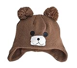 (ビグッド)Bigood 可愛い ニット帽　赤ちゃん ベビー帽子 男の子 出産祝い 新生児 キッズ 女の子 秋冬 子供 ニットキャップ ボンボン クマ ブラウン S
