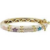 Ivy and Max Gold Finish White Enamel Multi-Color Flowers Girls Bangle Bracelet