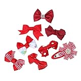 Lovoski リボン　ドット柄　ちょう結び　女の子　キッズ　ヘアクリップ　ヘアゴム　髪飾り　8個セット　全5色 - 赤