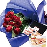 花とスイーツ ギフトセット エレガント レッドバラ　花束 と アマンドクリームケーキ