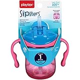 海外直送品Playtex Baby First Lil' Gripper Twist 'n Click Straw Trainer Cup, Stage 1, 7 oz by Playtex