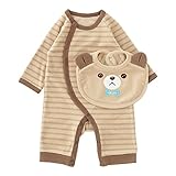 (チャックル) chuckle アニマルスタイ付き長袖ボーダープレオール モカ 60-70cm P2833-70-52