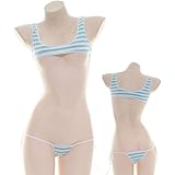 Miuphro マイクロ ビキニ ミニブラ チューブトップ 縞パン 水色 アニメ 女子高生 仮装 コスチューム Tショーツ 縞模様 セパレート 水着 かわいい チューブトップ