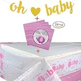(OneSize, Oh Baby - Pink) - Gold Glittery Letters OH BABY With Heart Banner + Baby Shower Beverage N