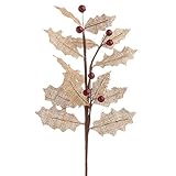 セットの4 Natural Burlap Holly Leaf Sprays withレッドベリーAccents for Home and Holiday Decor